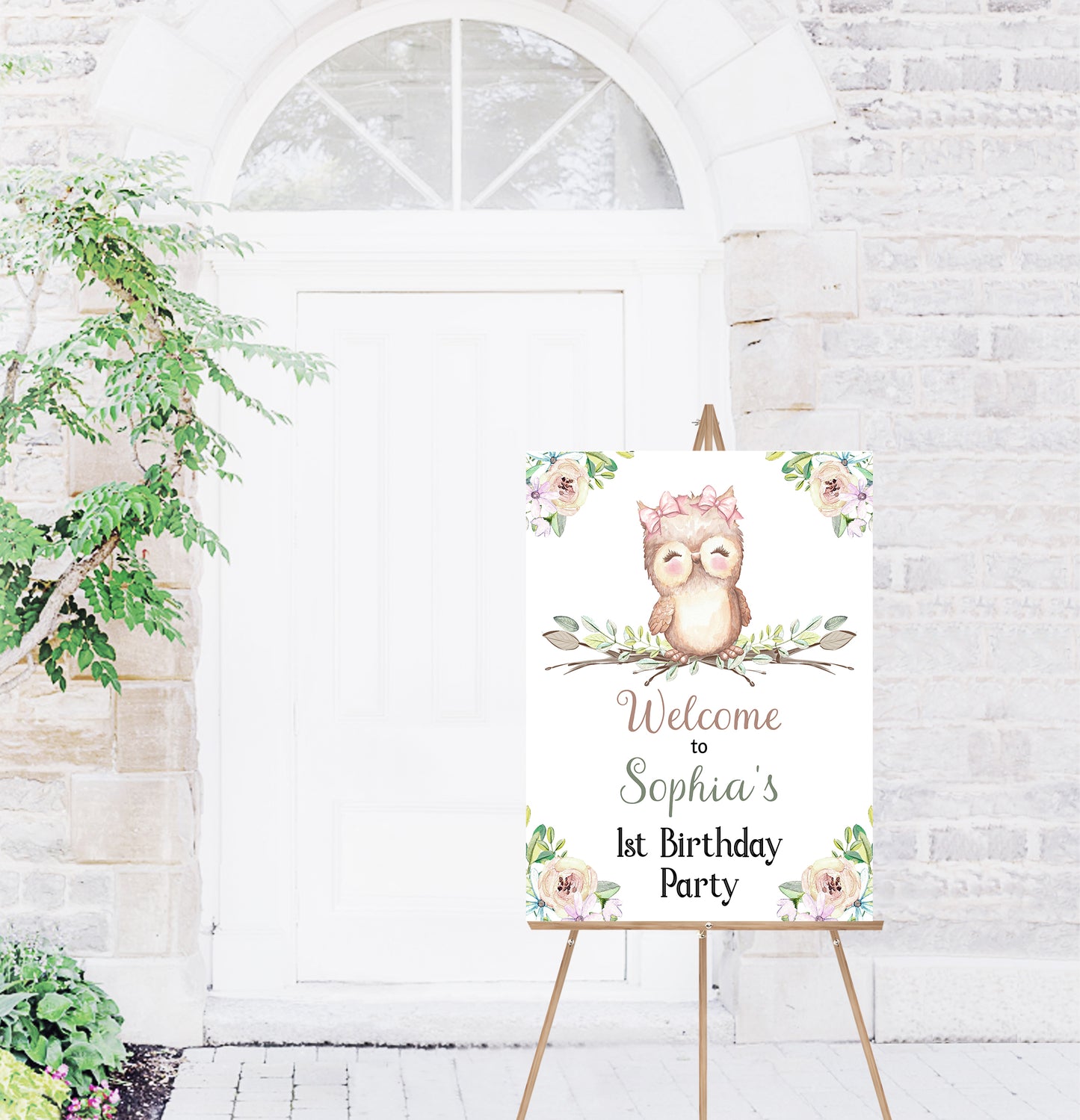 Editable Owl 1st Birthday Welcome Sign | Owl theme Party decorations - 78A