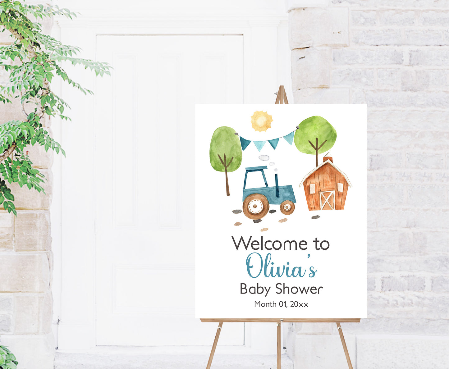 Editable Tractor Welcome Sign | Farm Baby shower decorations - 11F