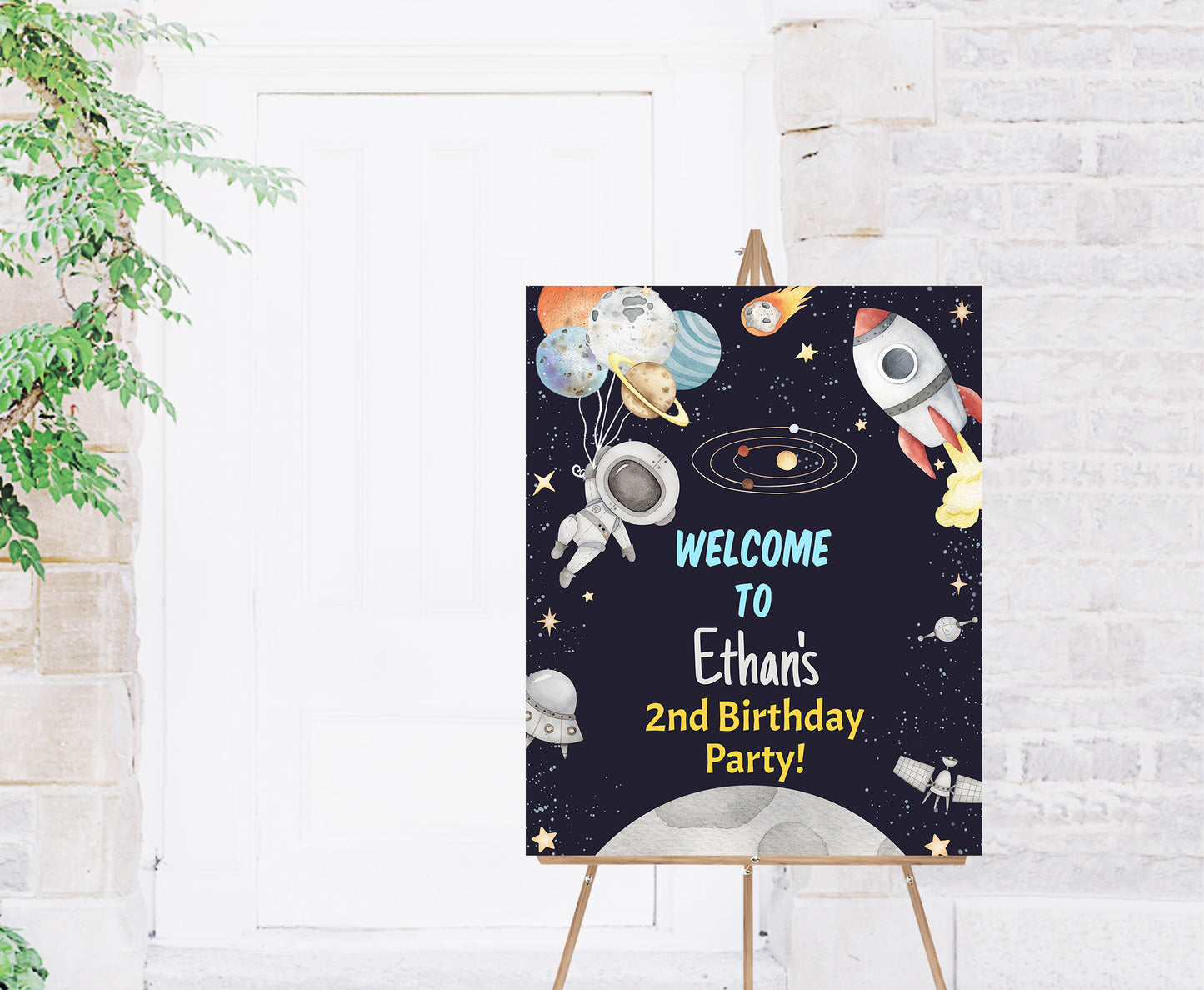 Editable Outer Space Welcome Sign | Space birthday  party decorations - 39C
