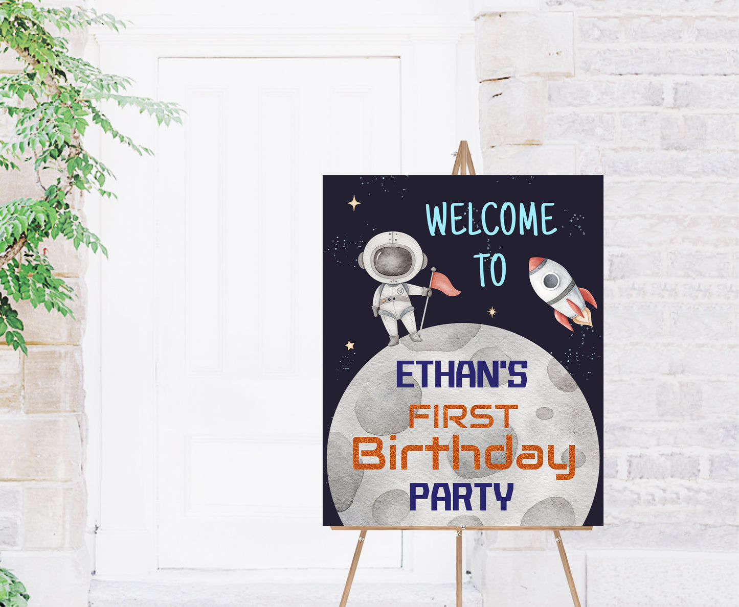 Editable Space Welcome Sign | Astronaut Birthday Party Decorations - 39C