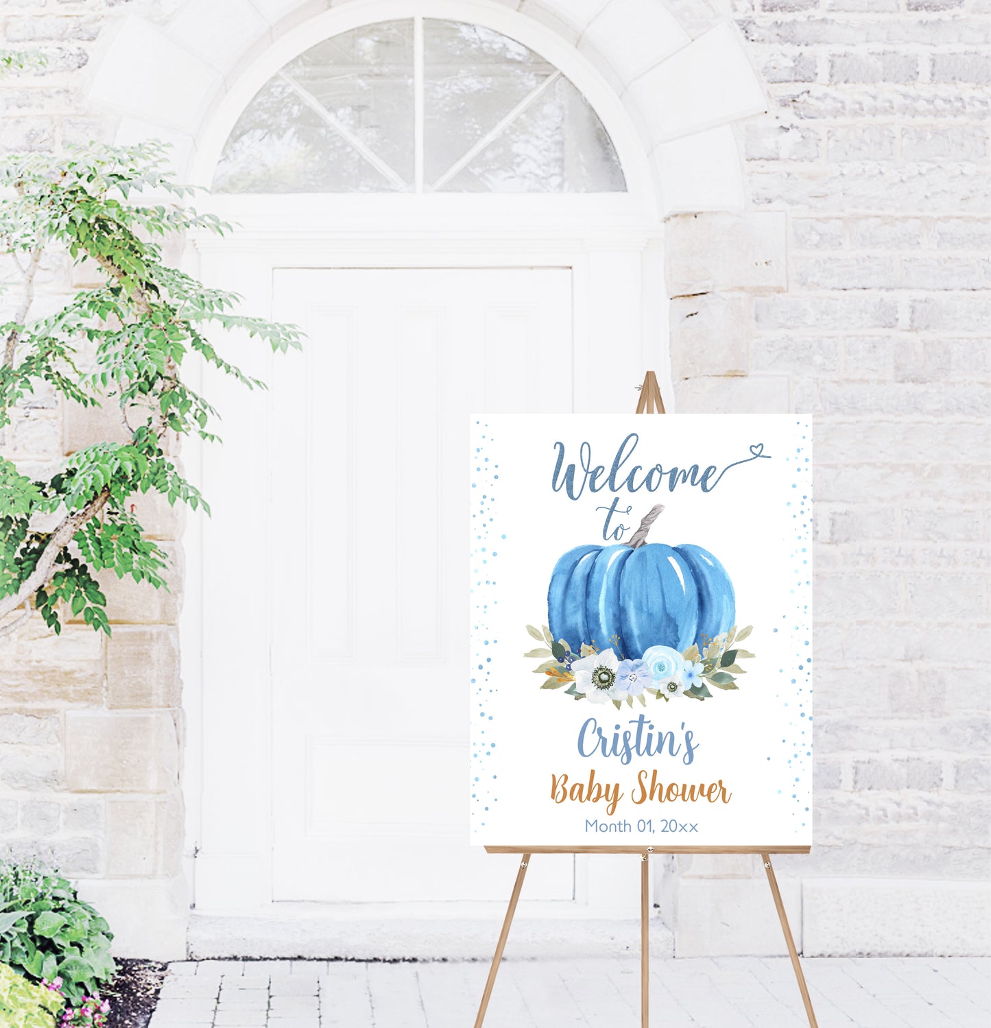 Blue Pumpkin Welcome Sign | Fall Baby Shower Decorations - 30B