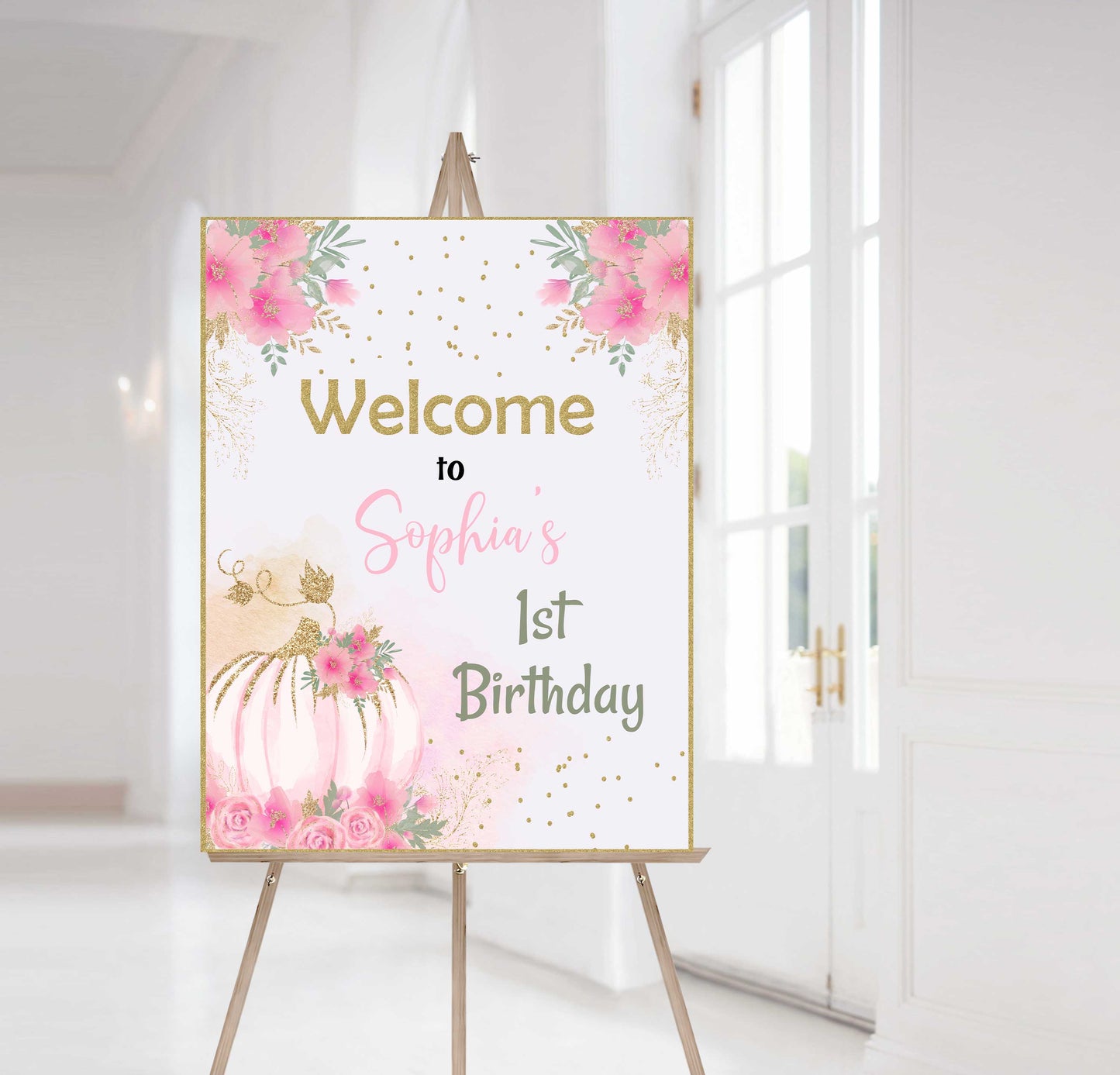 Editable Pumpkin Welcome Sign First Birthday | Fall Theme Birthday Decorations - 30C