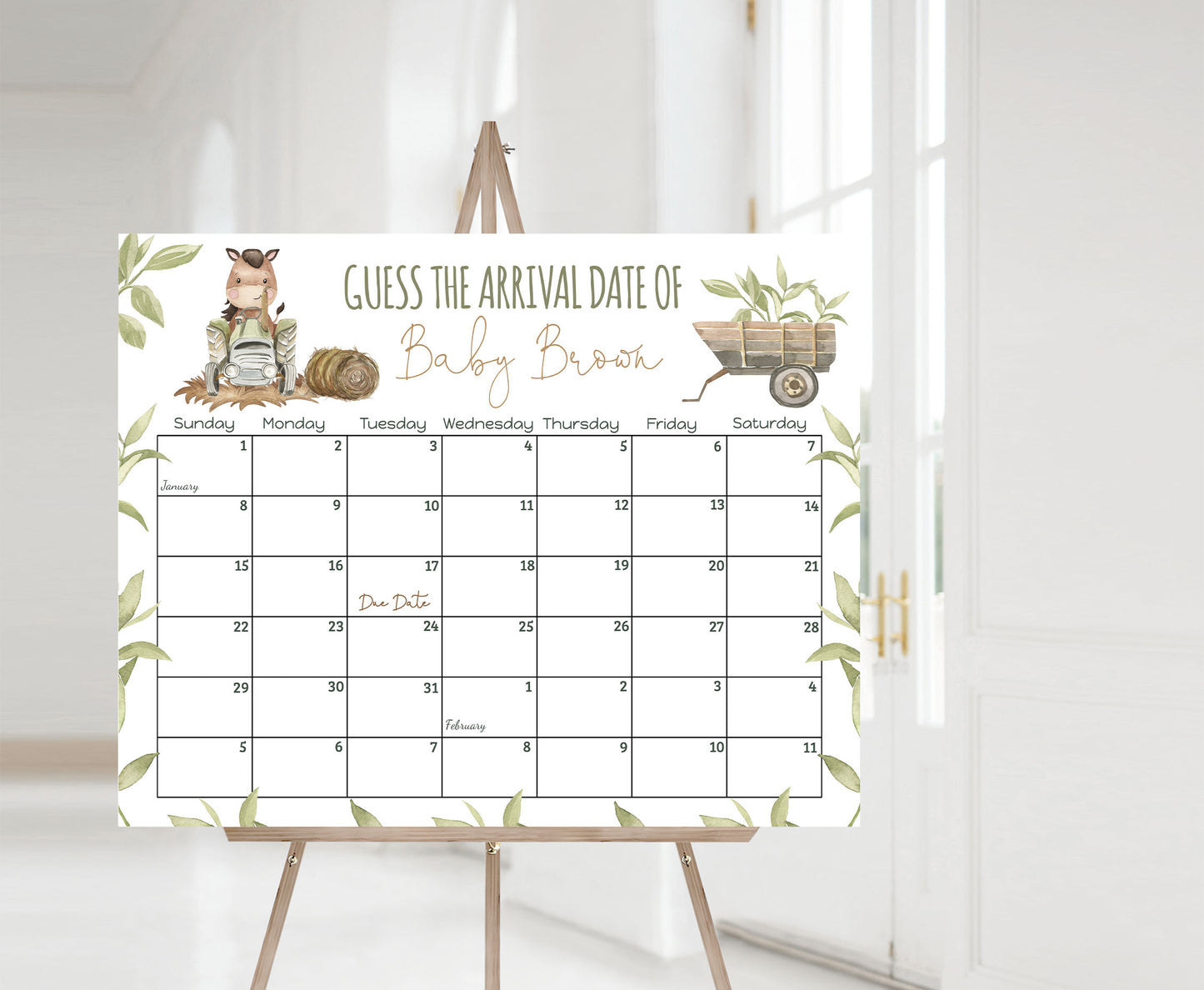 Horse Due Date Calendar | Farm Animals Baby Shower Game - 11E