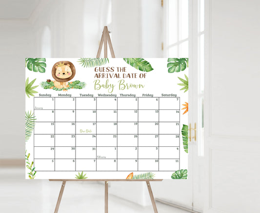 Editable Lion Due Date Calendar | Safari Baby Shower Game - 35E