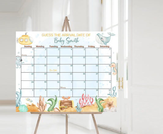 Editable Under The Sea Due Date Calendar | Ocean Baby Shower Game - 44A