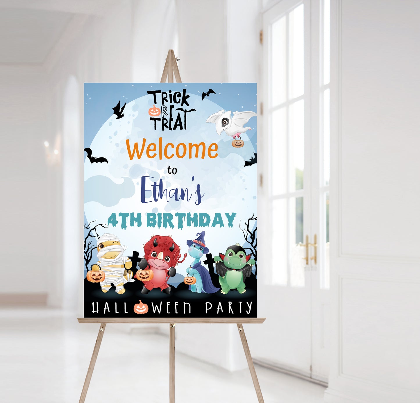 Editable Halloween Birthday Welcome Sign | Dinosaurs Theme Decorations - 115F