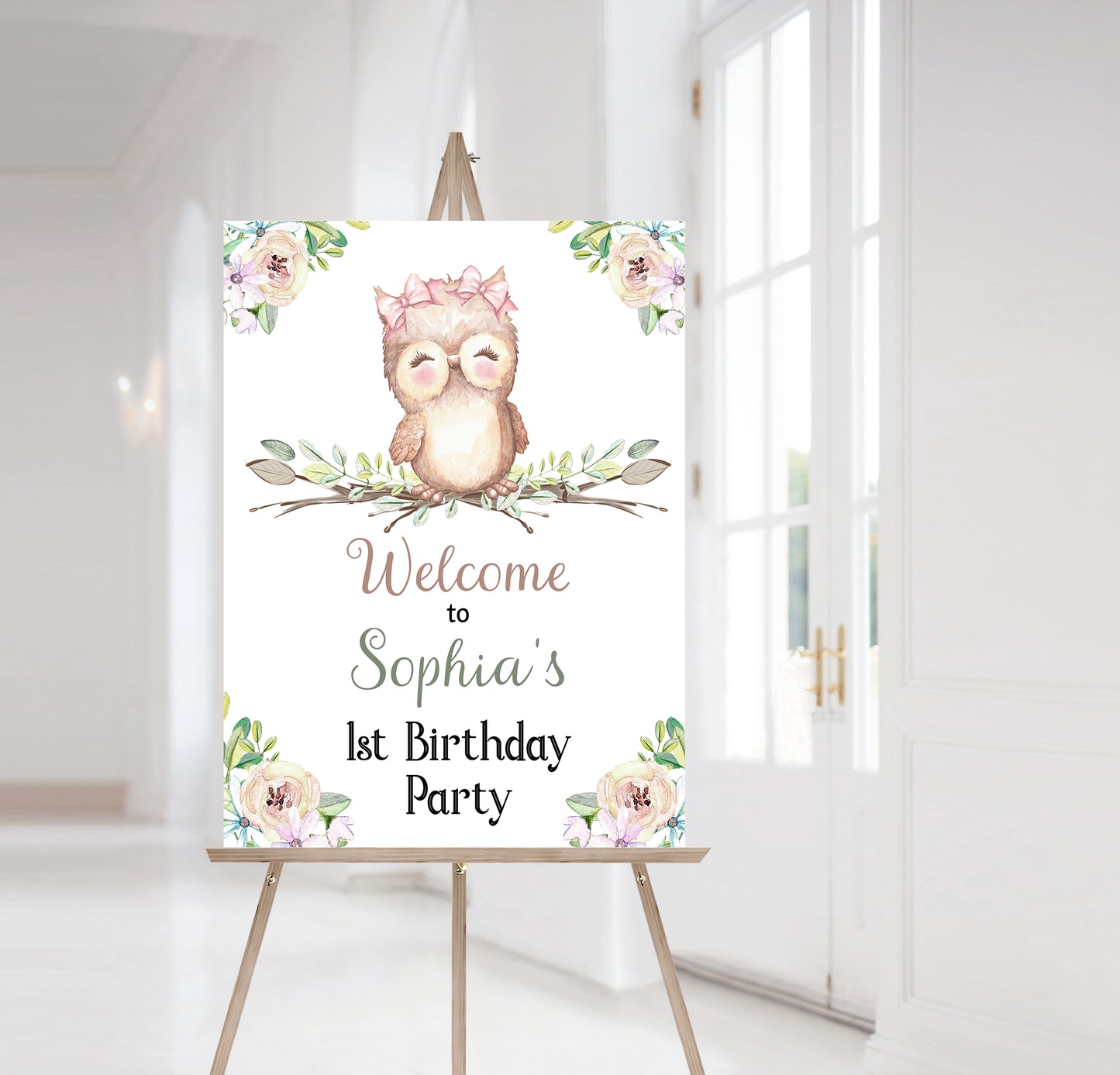 Editable Owl 1st Birthday Welcome Sign | Owl theme Party decorations - 78A