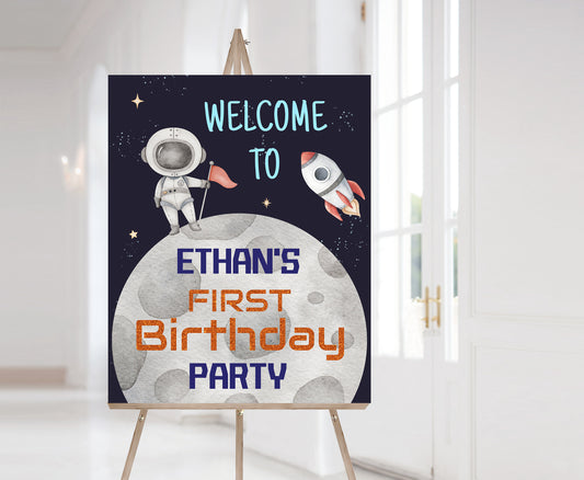 Editable Space Welcome Sign | Astronaut Birthday Party Decorations - 39C