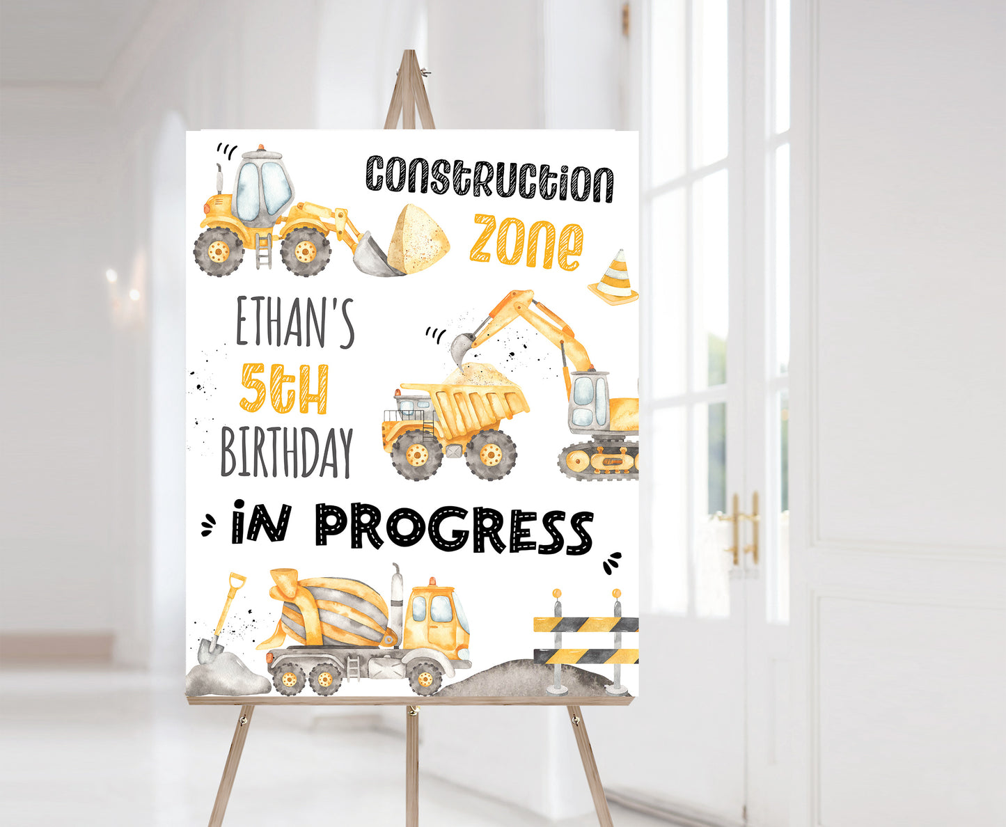 Construction Birthday Welcome Sign | Editable Under Construction Party Decorations - 07A