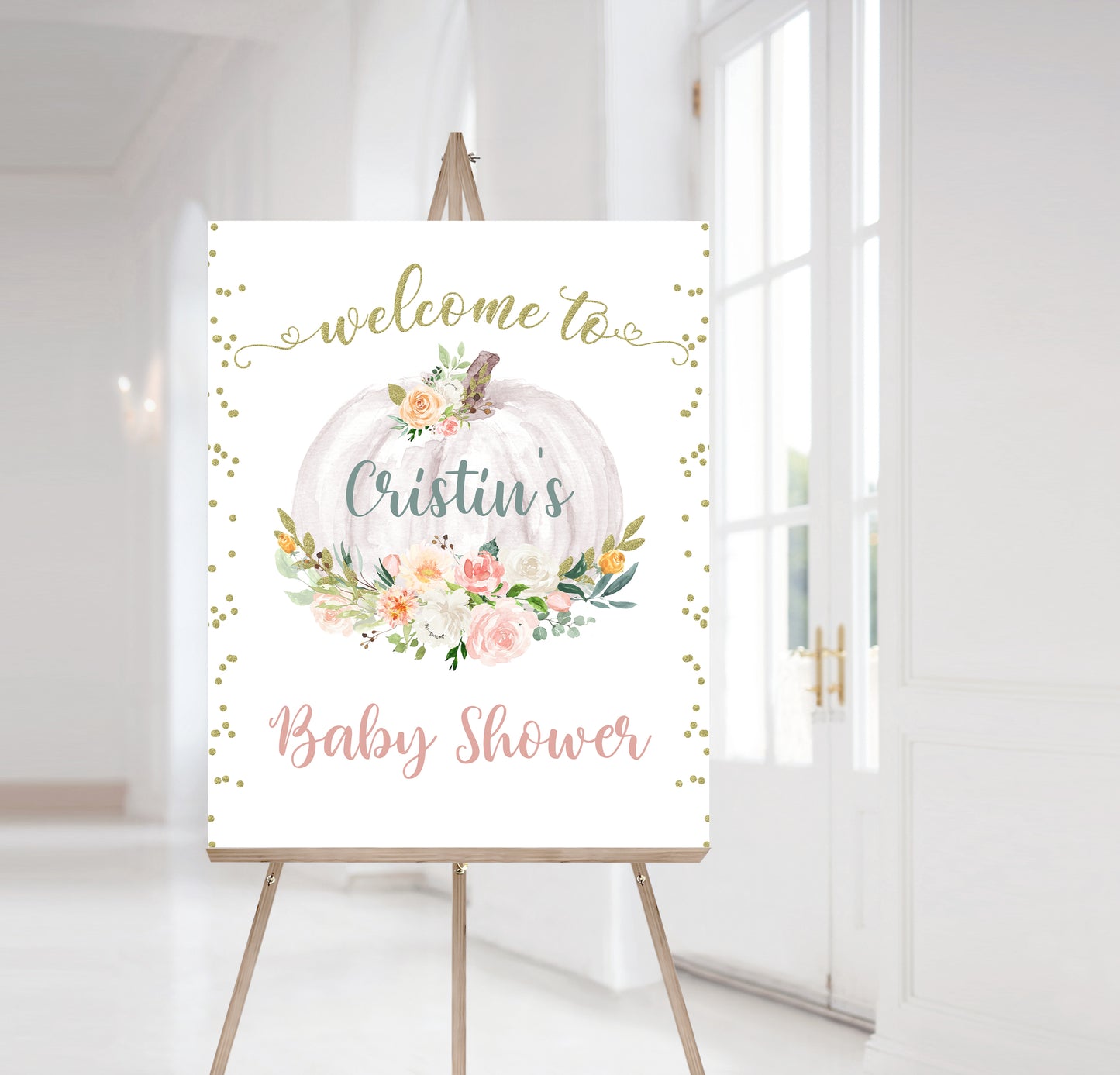 Editable Pumpkin Welcome Sign Baby Shower | Fall Theme Shower Decorations - 30H