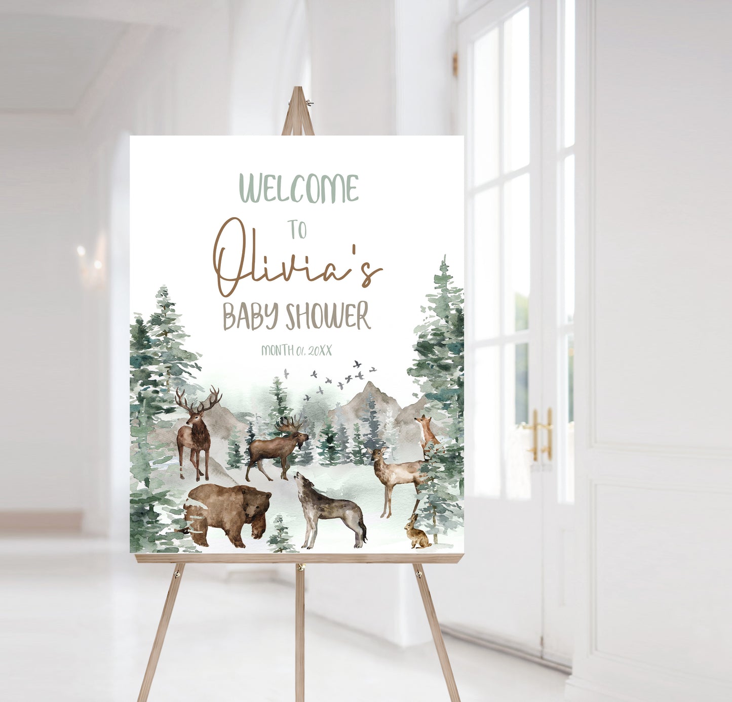 Woodland Baby Shower Welcome Sign | Forest Animals Baby Shower Decorations - 47H