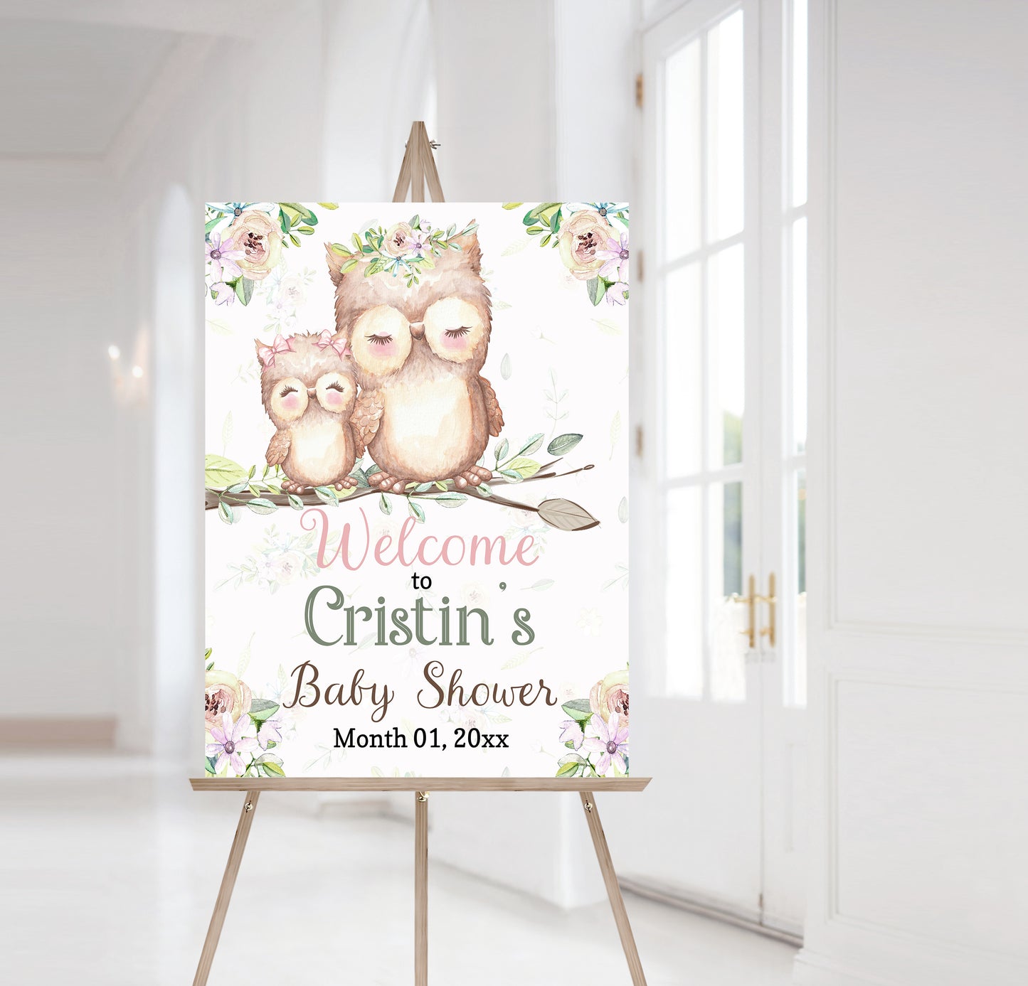 Editable Owl Baby Shower Welcome Sign | Owl theme shower decorations - 78A