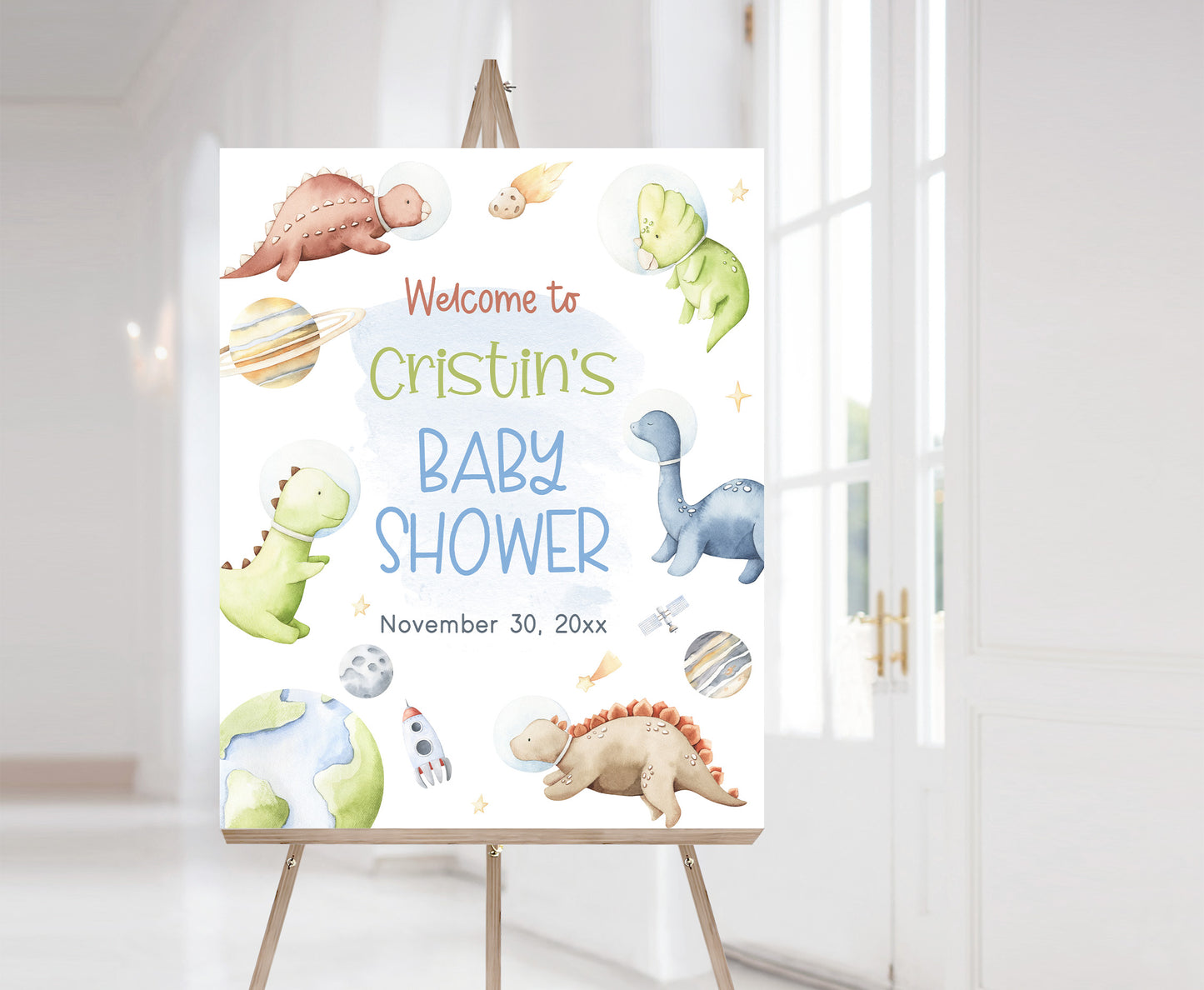 Space Dinosaur Baby Shower Welcome Sign | Dinosaur Astronaut Baby Shower Decorations - 39D