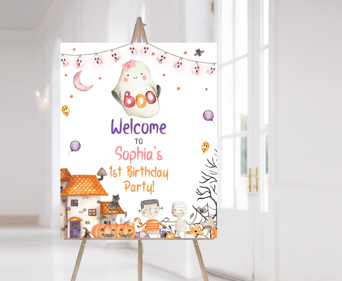Editable Girl Ghost Welcome Sign | Halloween Party Decotation - 115L