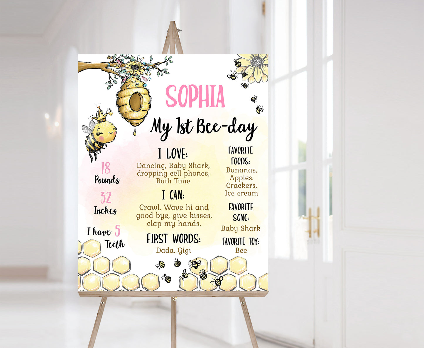 Editable Bee Milestone Poster | Bumble Bee 1st Birthday Decorations - 61A