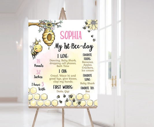 Editable Bee Milestone Poster | Bumble Bee 1st Birthday Decorations - 61A