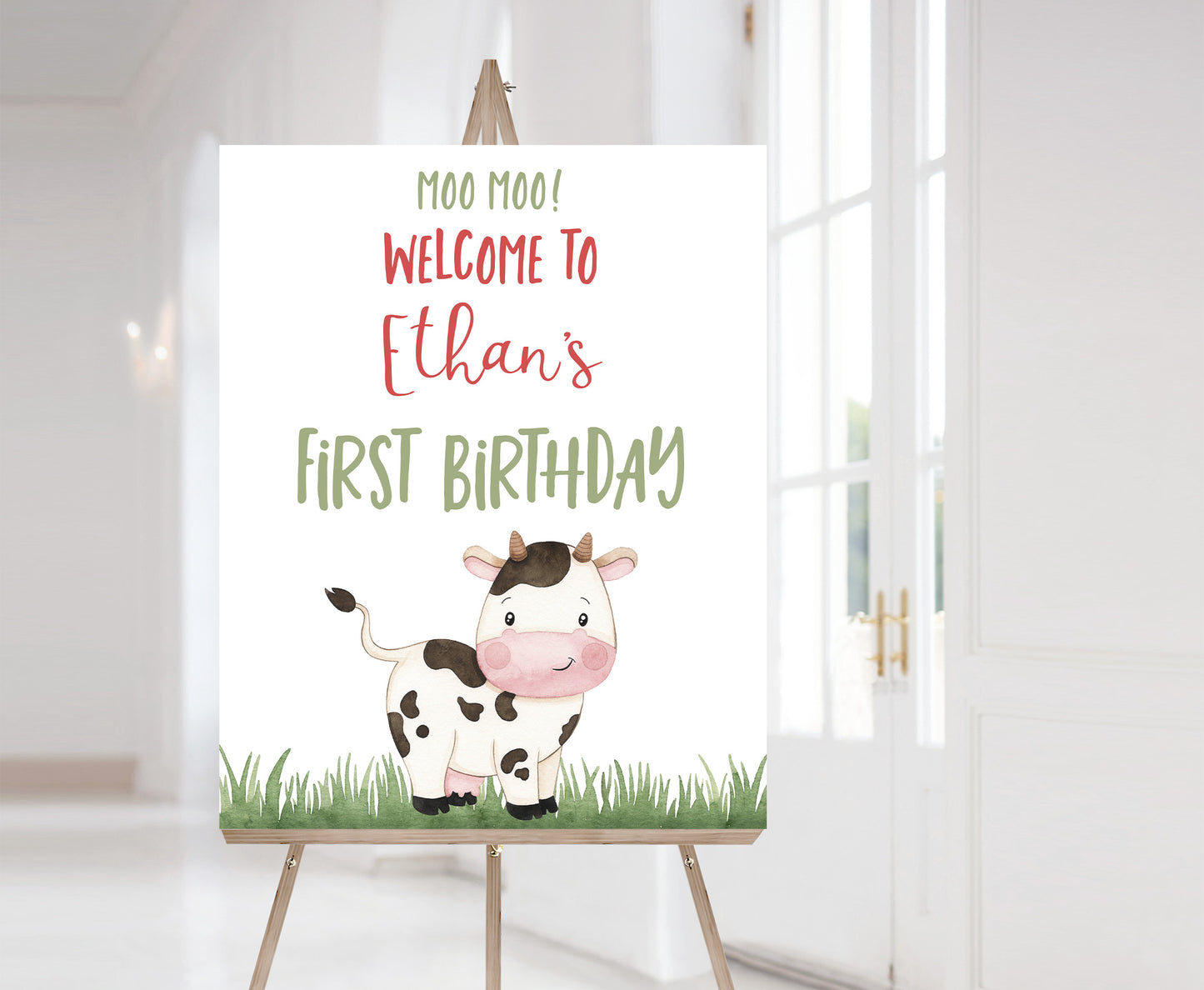 Cow Welcome Sign | Farm Birthday Party Decoration - 11A