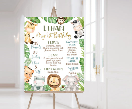 Editable Safari Milestone Poster | Jungle 1st Birthday Decorations - 35E