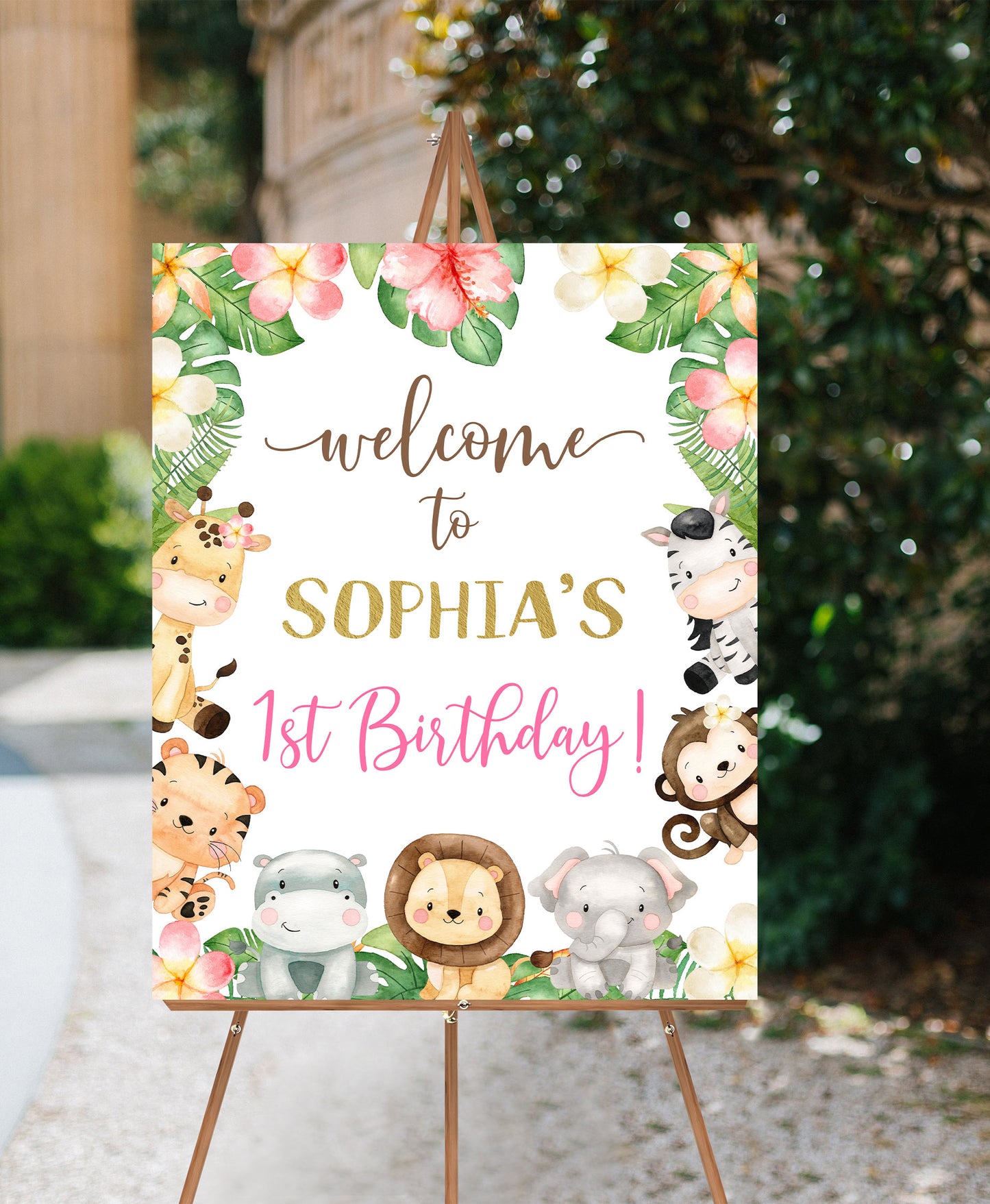 Floral Safari Welcome Sign Birthday | Jungle Theme Party Decorations - 35E