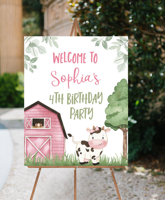 Girl Cow Welcome Sign | Farm Birthday Party Decoration - 11A