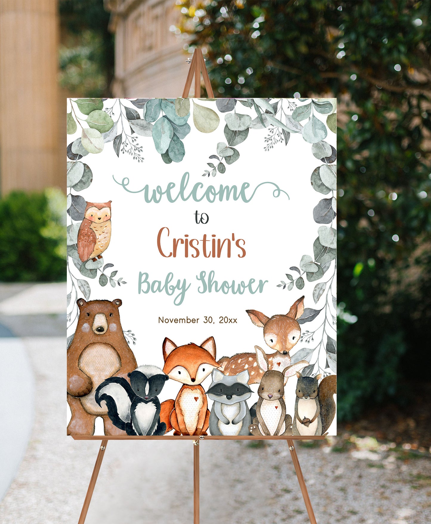Editable Woodland Greenery Welcome Sign | Woodland Baby shower decorations - 47J1