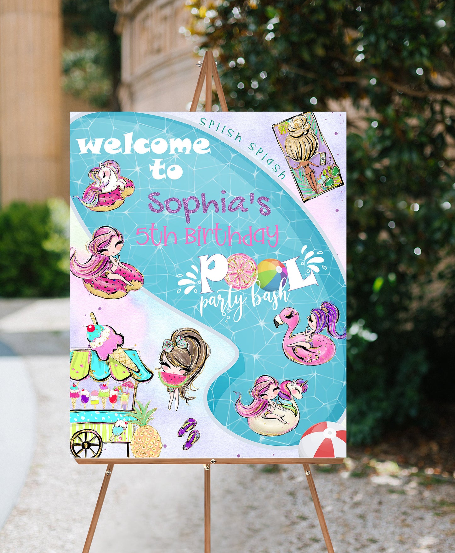 Editable Pool party Welcome Sign | Summer birthday  party decorations - 40C