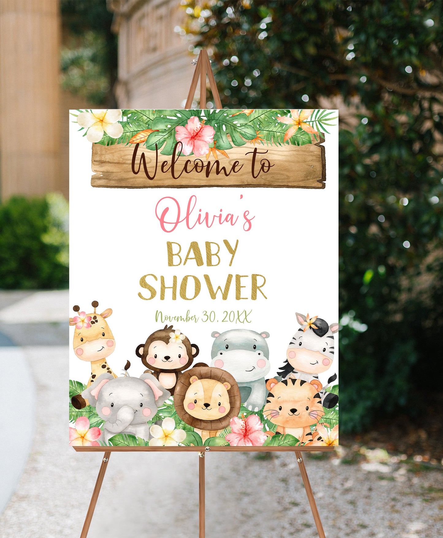 Girl Safari Baby Shower Welcome Sign | Jungle Theme Baby Shower Decorations - 35E