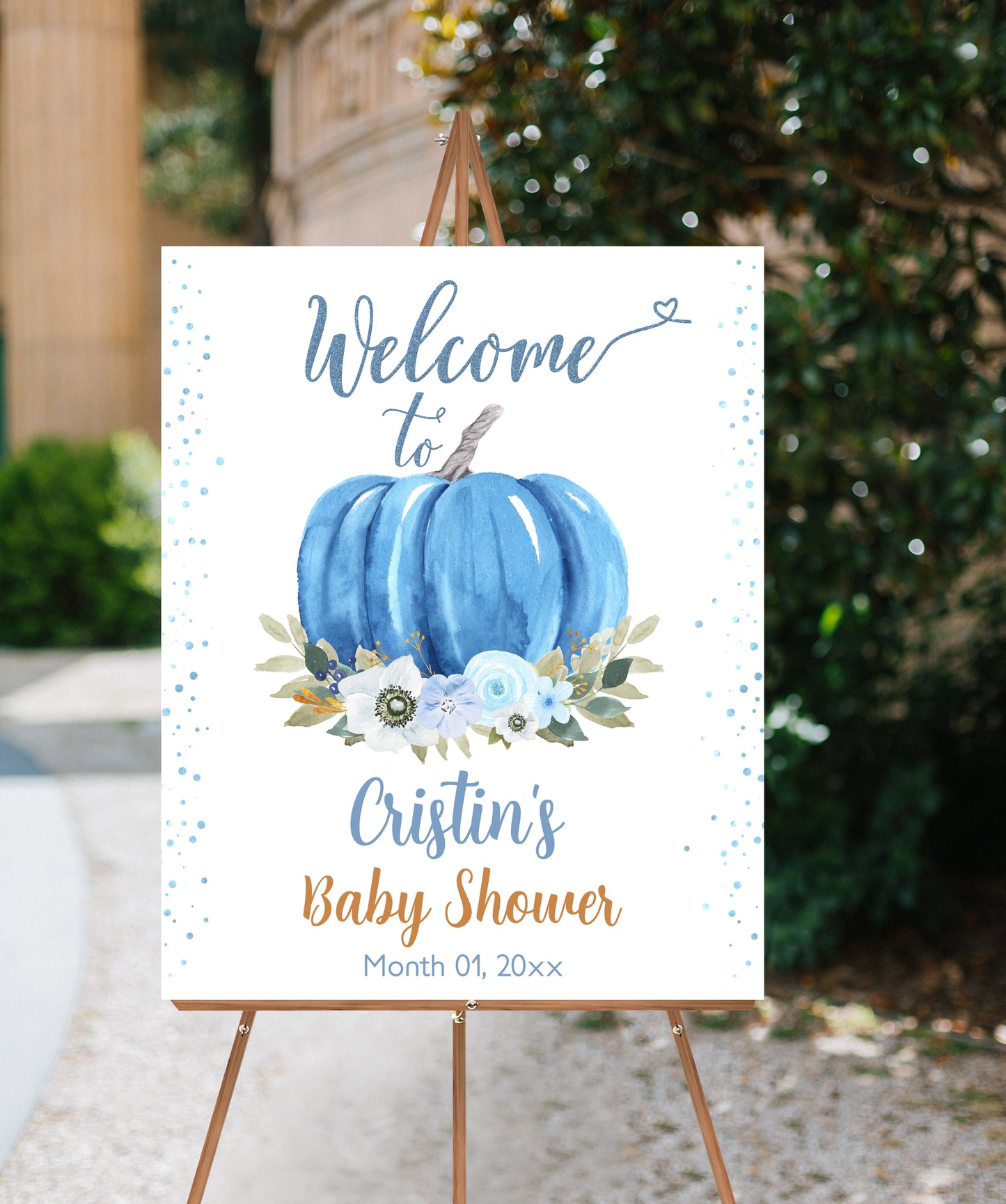 Blue Pumpkin Welcome Sign | Fall Baby Shower Decorations - 30B