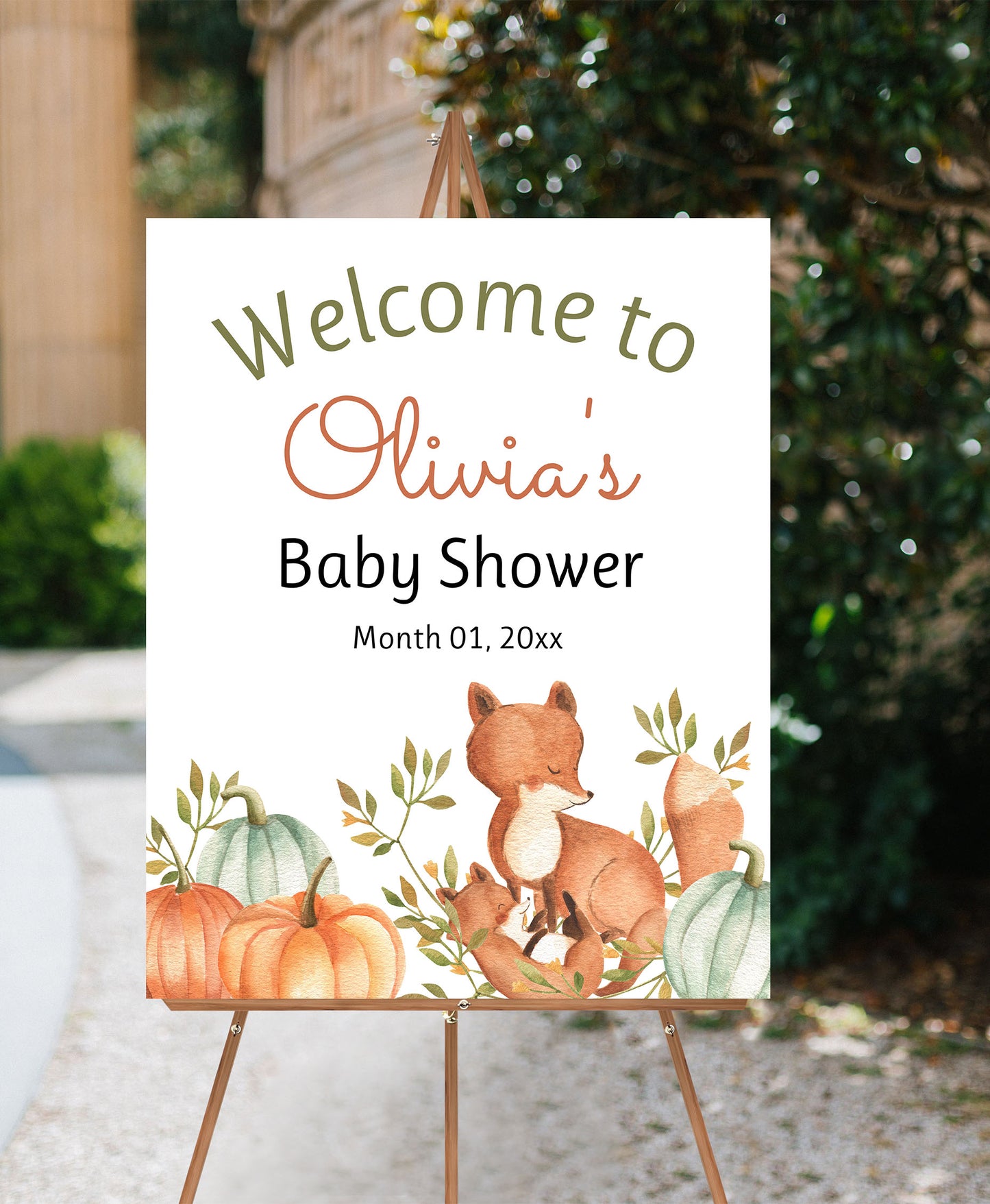 Editable Fox Welcome Sign | Pumpkin Baby shower decorations - 30O