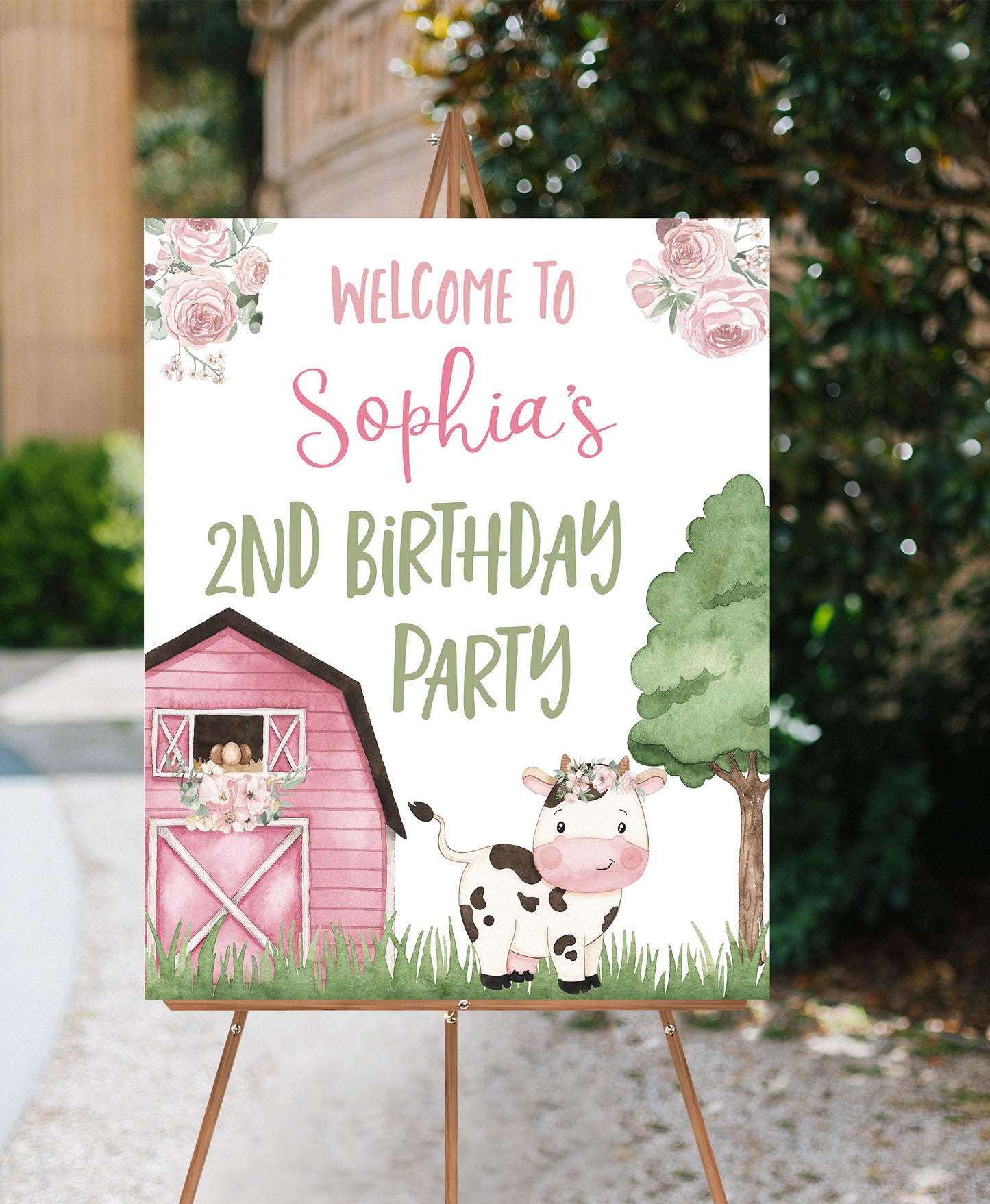 Floral cow Birthday Welcome Sign | Girl Barnyard Party Decorations - 11A