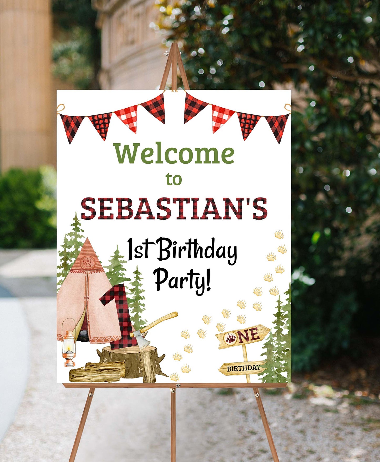 Editable Lumberjack Welcome Sign | Lumberjack First birthday party decorations - 19A