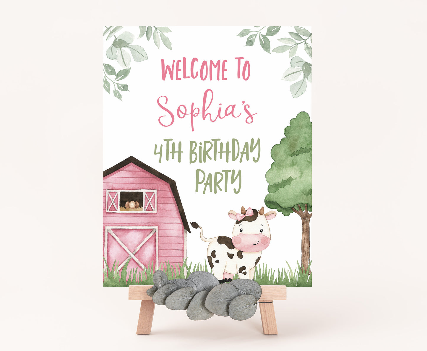 Girl Cow Welcome Sign | Farm Birthday Party Decoration - 11A
