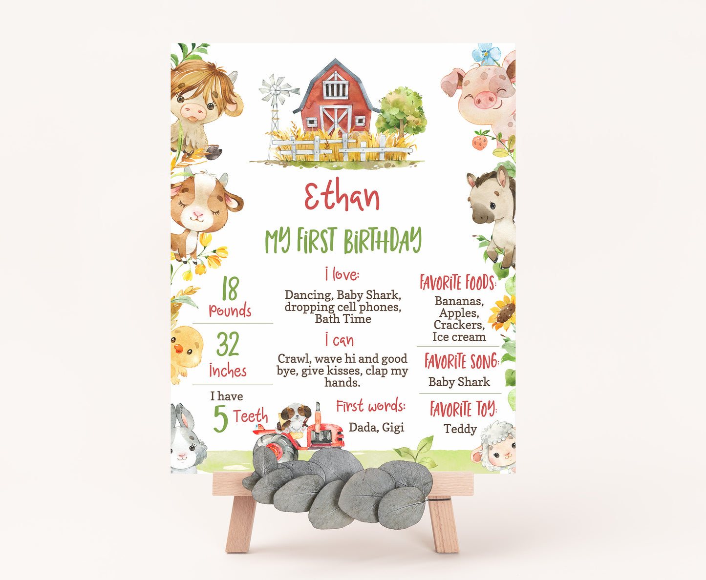 Editable Farm Milestone Poster | Farm 1st Birthday Decorations - 11D