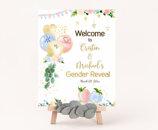 Editable He or she  Welcome Sign | Gender Reveal decorations - 130A