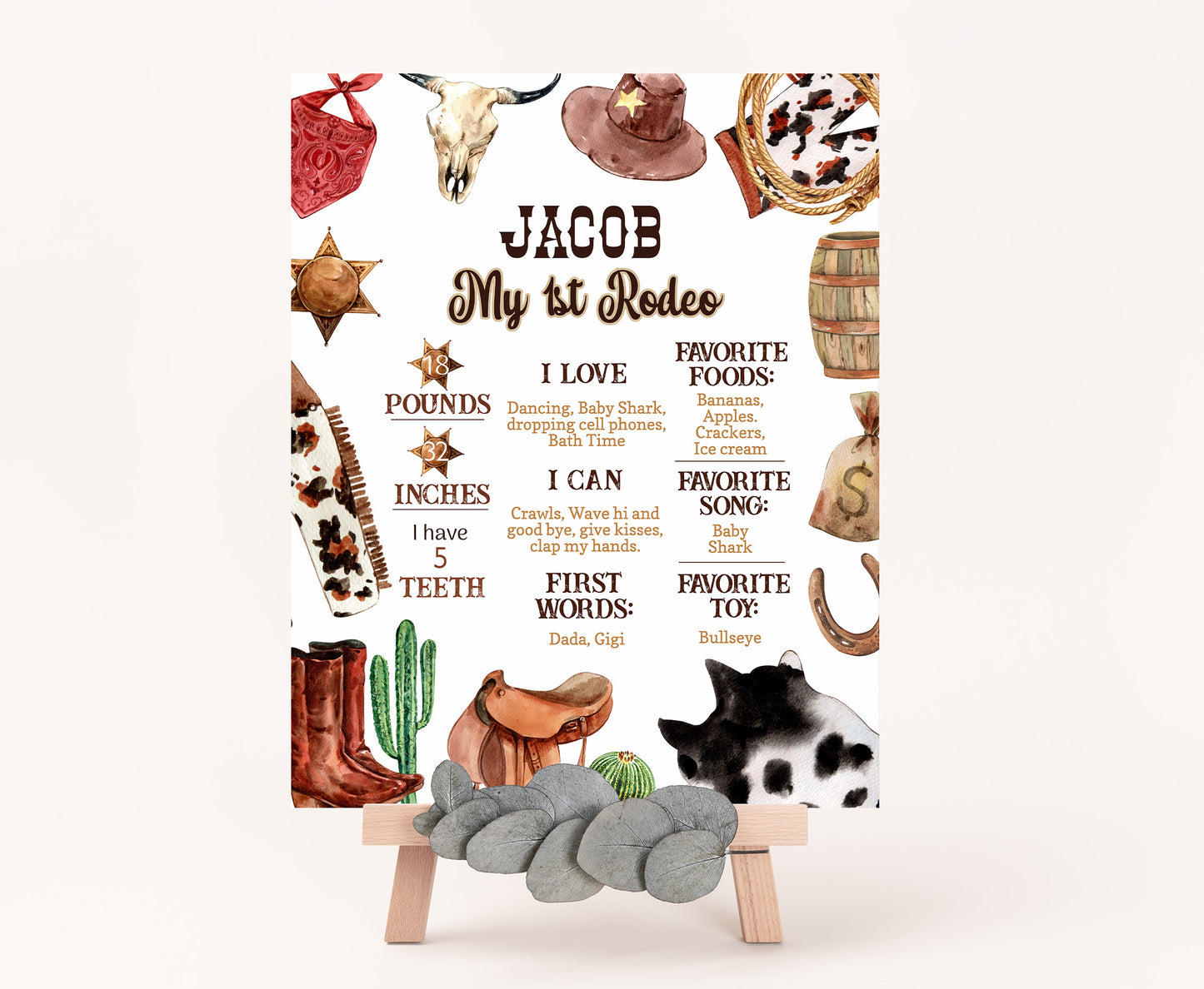 Editable Rodeo Milestone Poster | Cowboy 1st Birthday Decorations - 34A