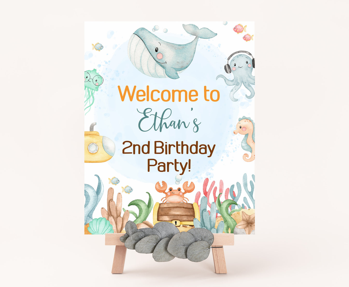Editable Boy Under the Sea welcome Sign | Ocean Birthday party Decorations - 44A