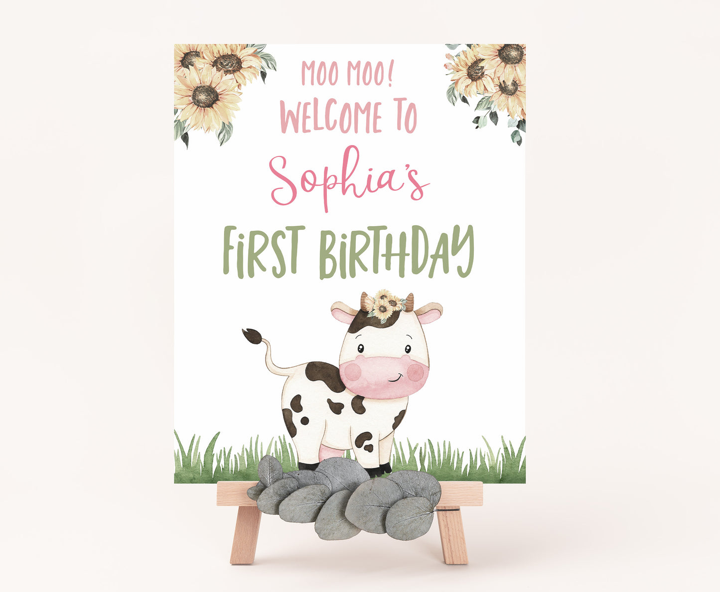 Sunflowers Cow Welcome Sign | Farm Birthday Party Decoration - 11G
