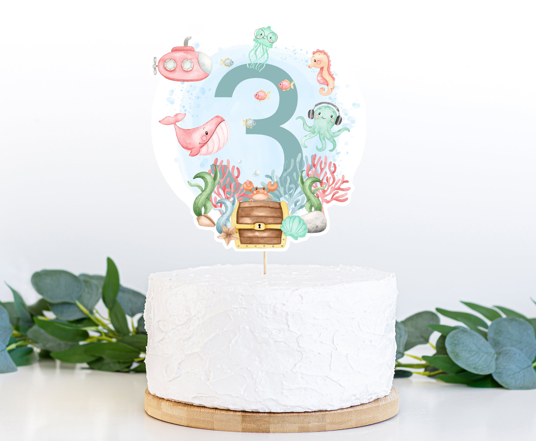 4th Birthday Mermaid theme cake topper, Little Mermaid Birthday Party  Decoration Supplies, Under The Sea Themed, Ocean Themed-Glitter