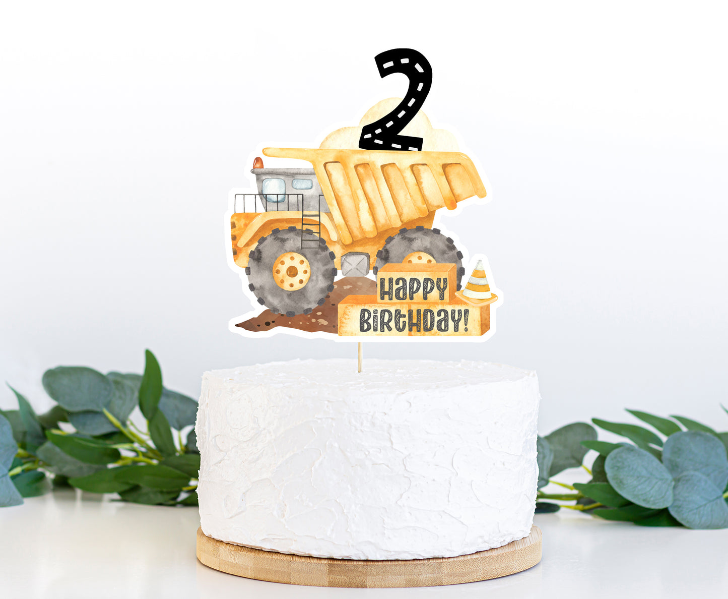Construction Cake topper | Dump Truck 2nd Birthday Party Decorations - 07A