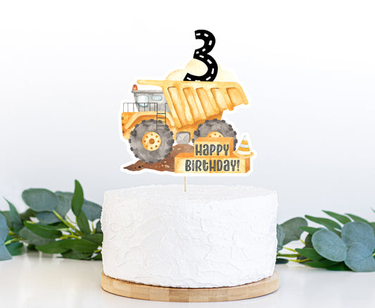 Construction Cake topper | Dump Truck 3rd Birthday Party Decorations - 07A
