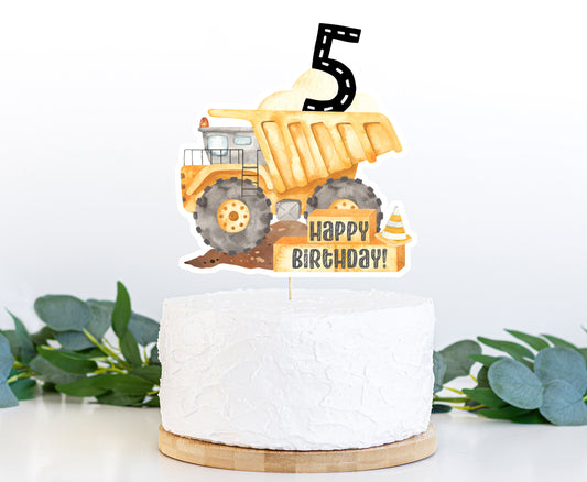Construction Cake topper | Dump Truck 5th Birthday Party Decorations - 07A