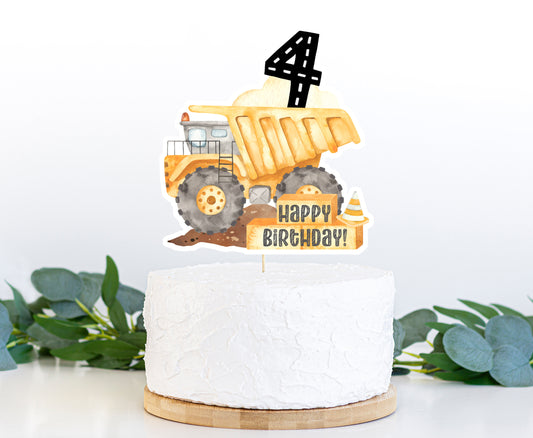 Construction Cake topper | Dump Truck 4th Birthday Party Decorations - 07A