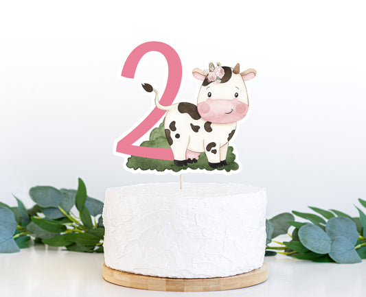 Floral Cow Cake topper 2 | Girl Farm 2nd Birthday Party Decorations - 11A