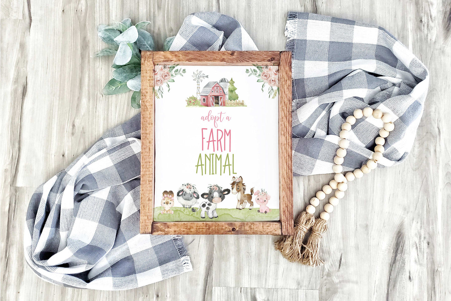 Adopt a farm animals Sign Printable | Floral Farm Party Table Decoration - 11C1