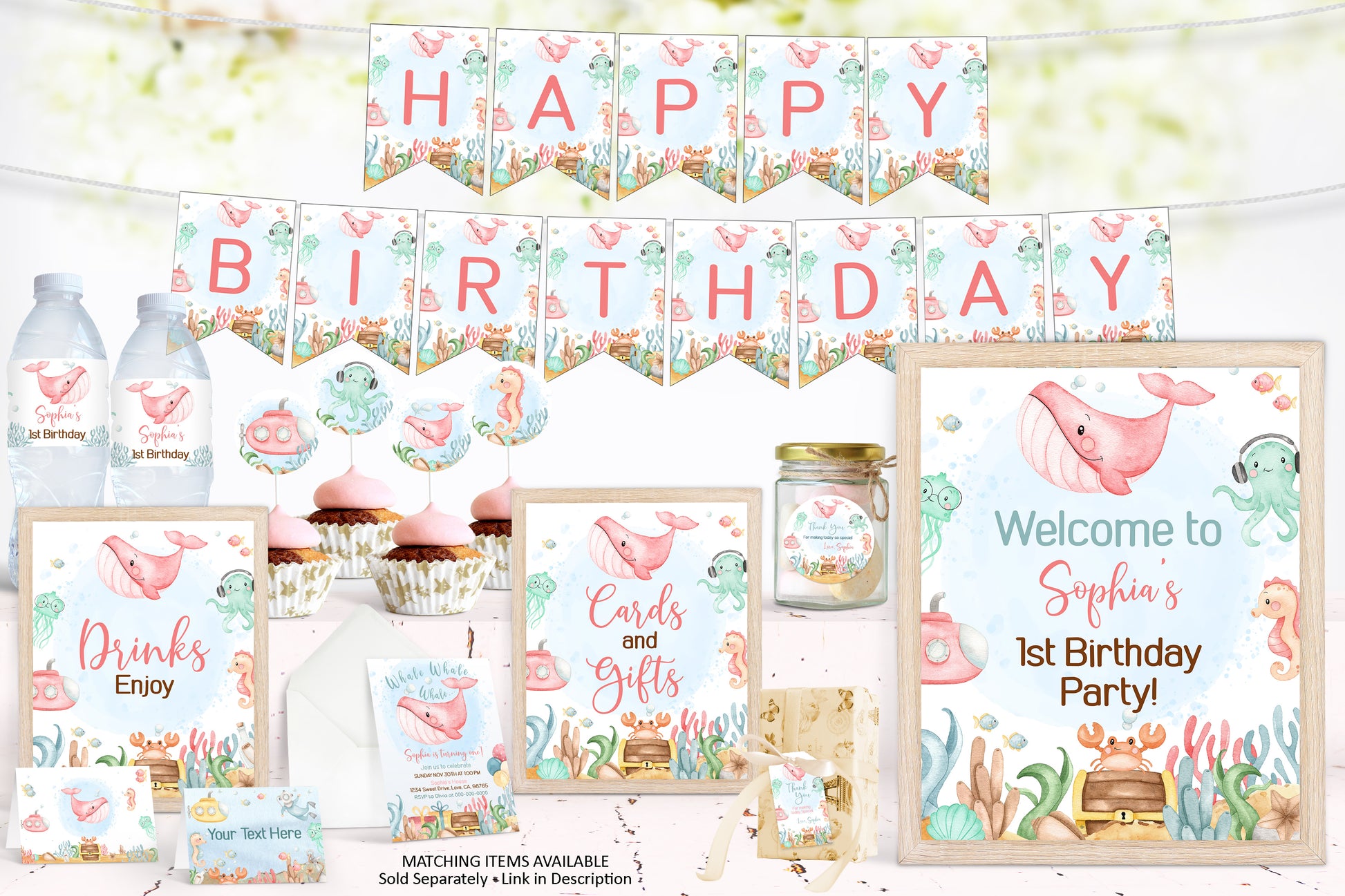 Editable Under The Sea Monthly Photo Banner  Girl Ocean 1st Birthday –  Print My Party