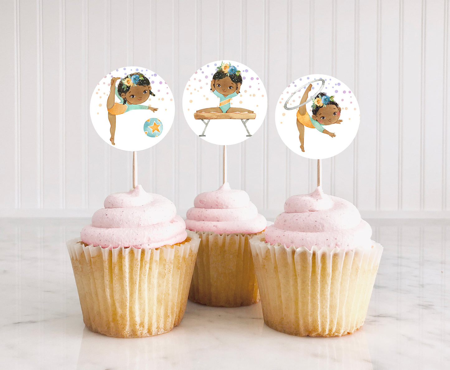 Gymnastic Cupcake Toppers | Girl gymnastic Themed Birthday Cupcake Picks - 99A