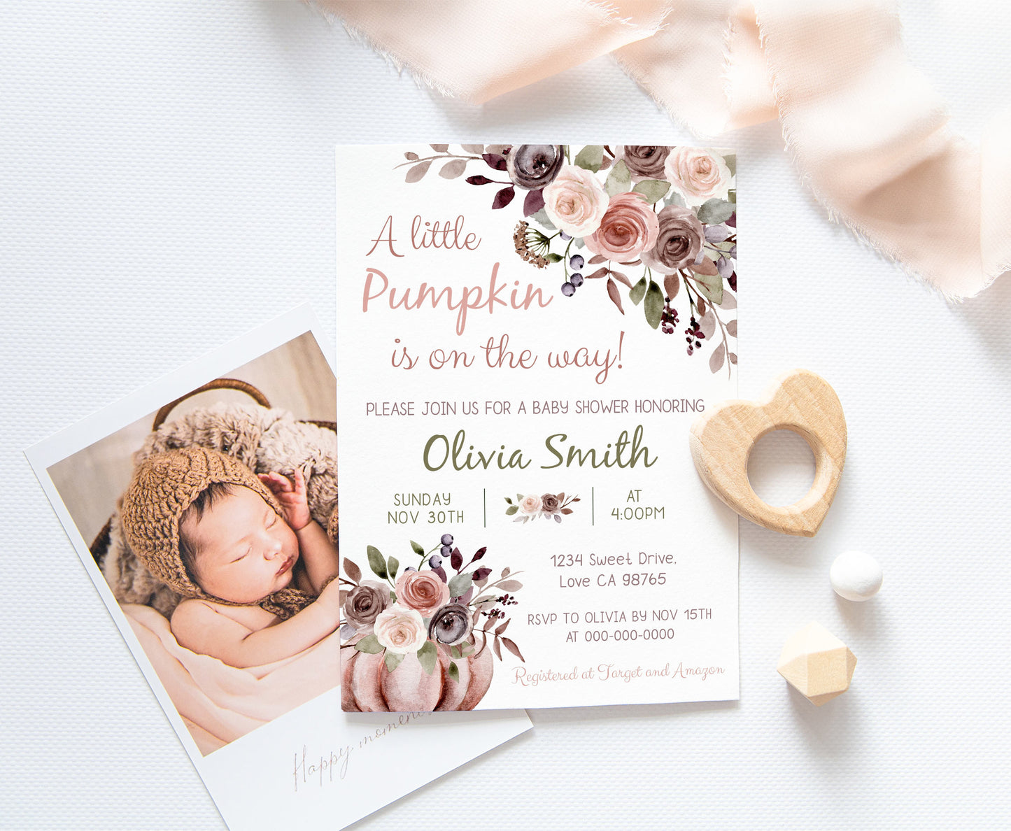 A Little Pumpkin Is On The Way Invitation | Editable Pumpkin Baby Shower Invite - 30I