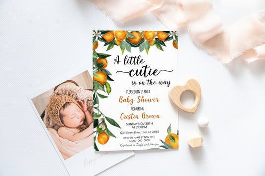 A Little cutie is on the way Baby Shower Invitation | Clementine Orange Baby Shower Invite - 88B