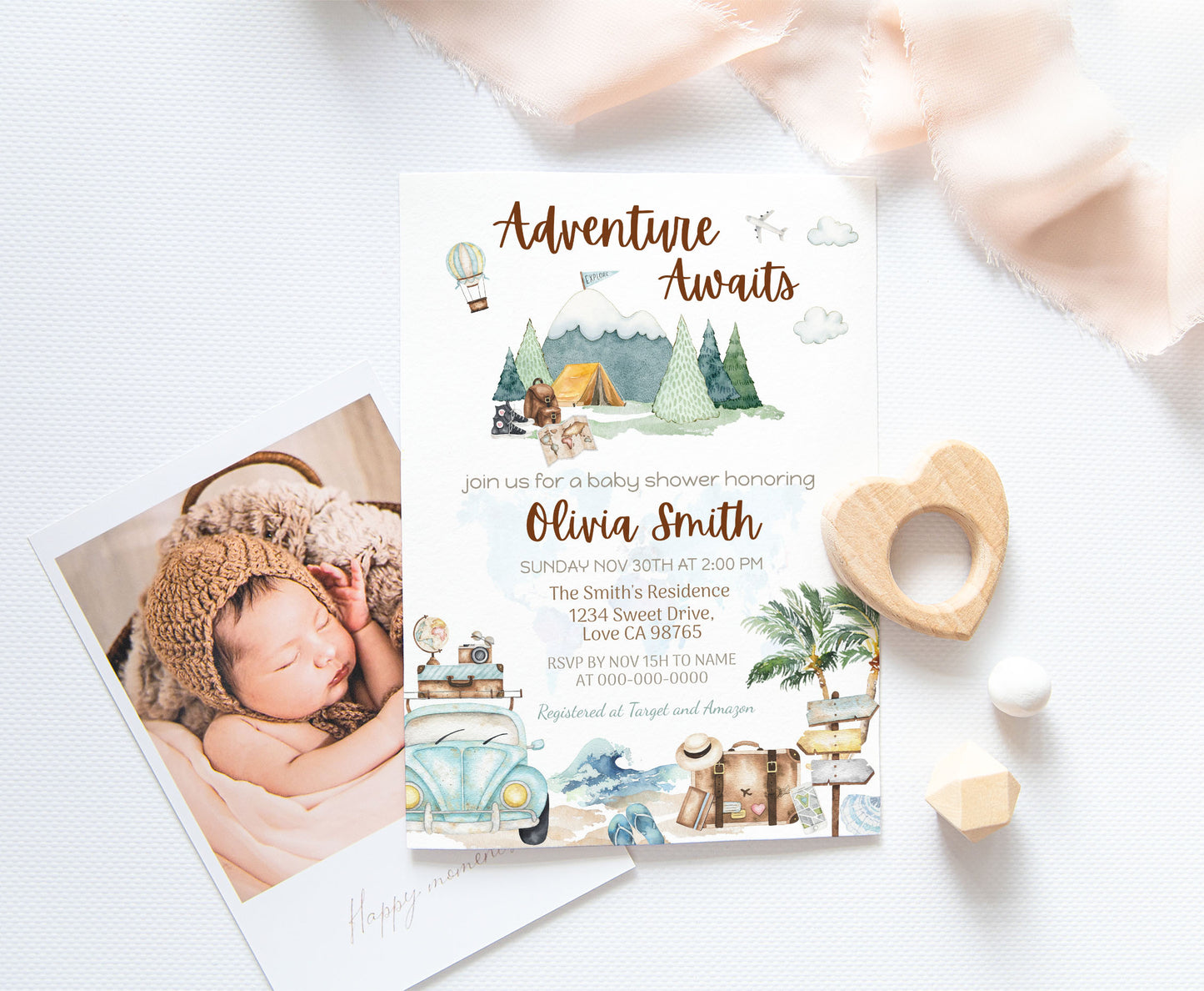 Adventure Awaist Baby Shower Invitation | Editable travel Baby Shower Invite - 43A