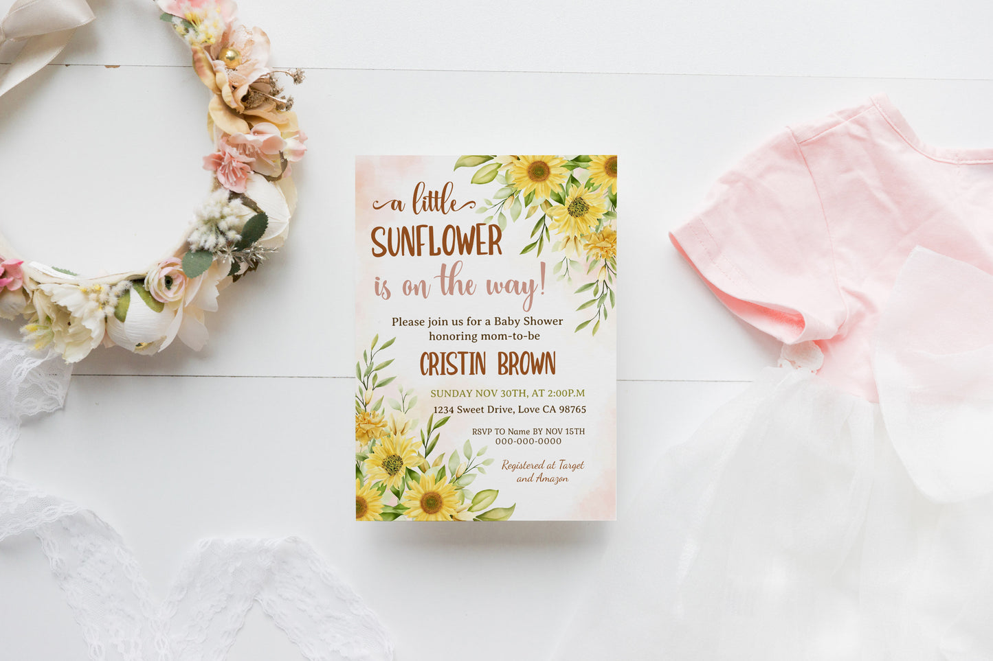 Sunflower Baby Shower Invitation | Girl Baby Shower Invite - 56A